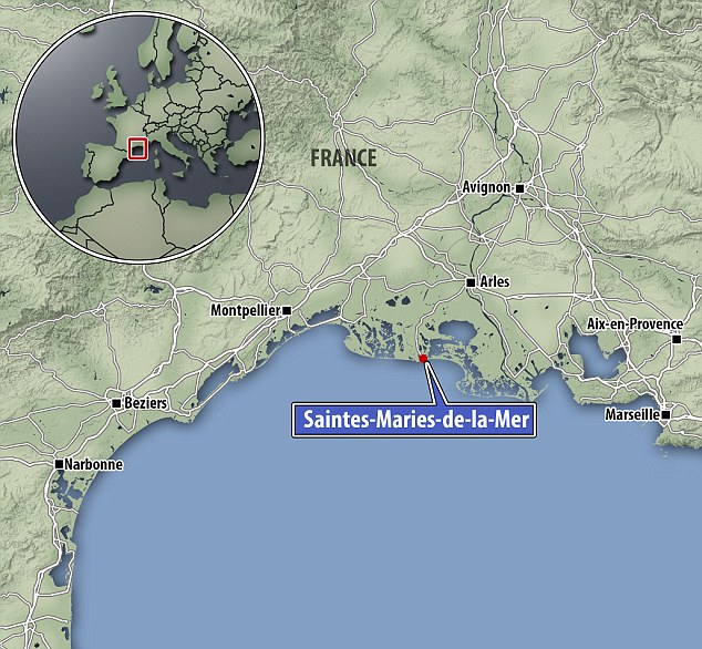 Франция, Прованс, Карта с местоположението на Сент Мари-де ла-мер
