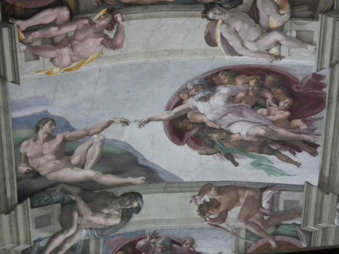 Италия, Рим, Сикстинската капела, Сътворението на Адам, Микеланджело.
