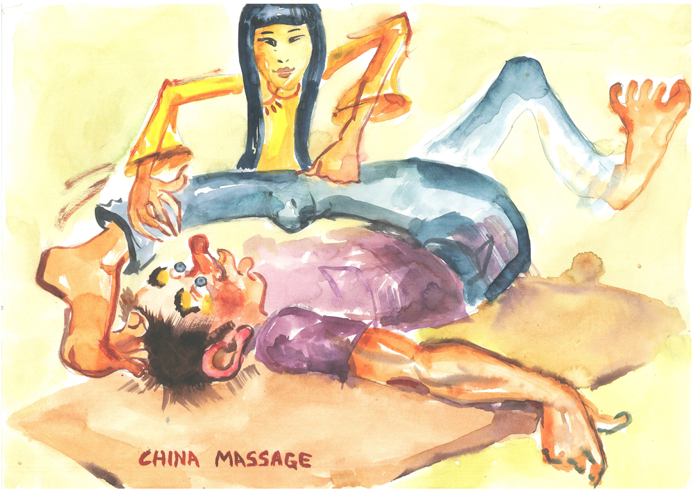 Китай, Китайски масаж– карикатура на Емилия Бояджиева  
