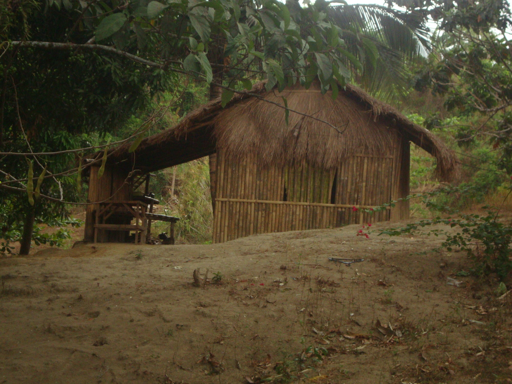 Филипини, покривът продължава в навес, под който семейството се храни
