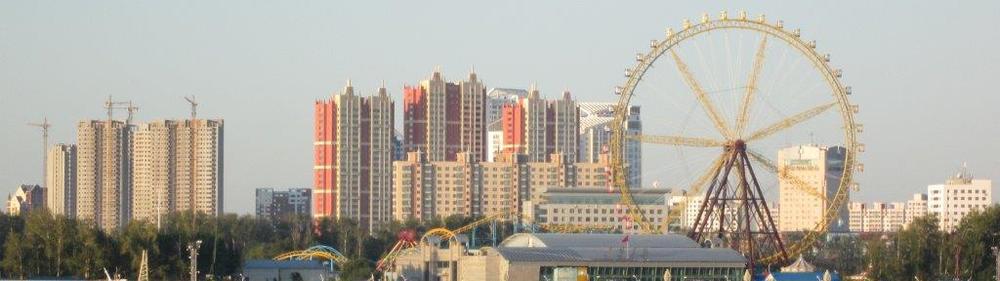 Поглед към китайският град Хейхе на следващата сутрин
