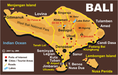 Бали, карта на остров Бали
