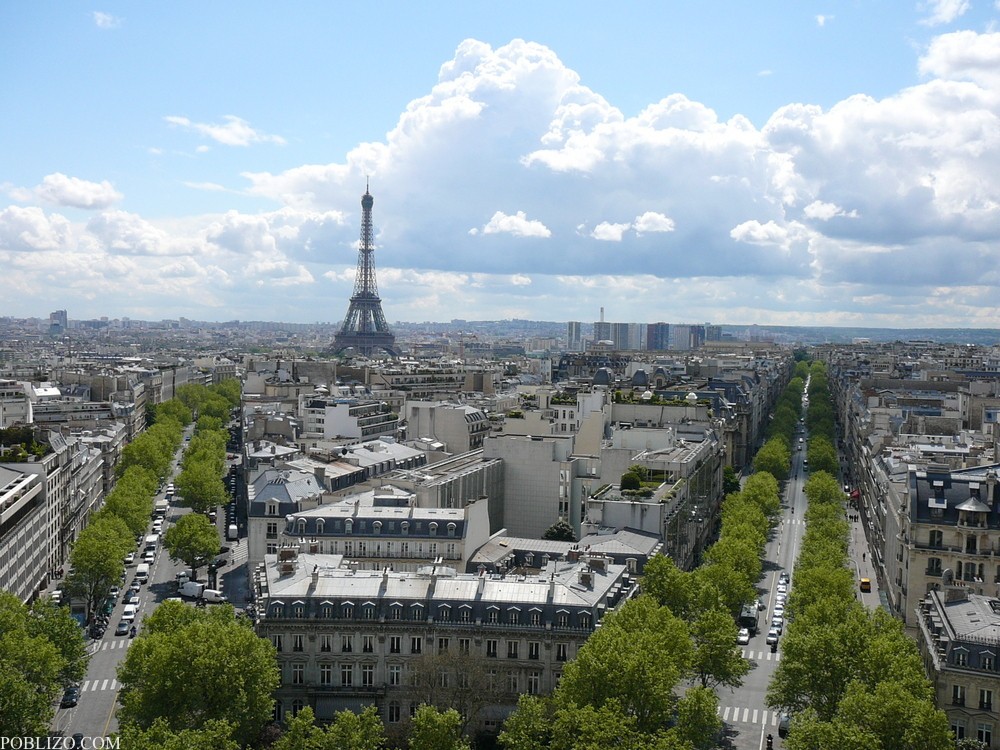 Париж, Изглед от Триумфалната арка към Айфеловата кула
