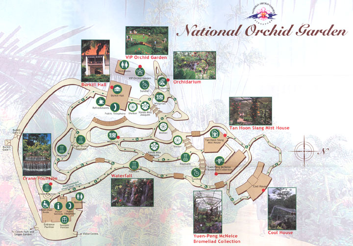 Сингапур, Карта на забележителностите в Националната градина на орхидеите
